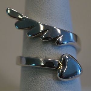 Sterling Silver .925 Handmade Feather & Heart Ring